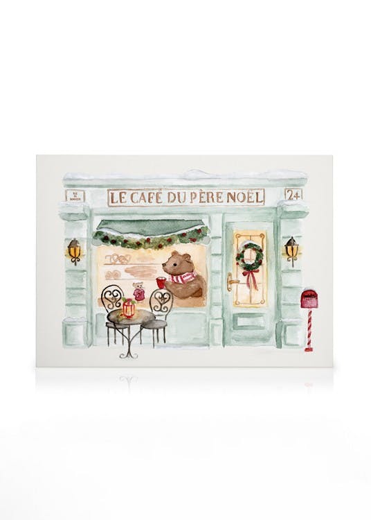 Santa’s Café Canvas (50x70 cm - Fotolijst Zwart) - Poster Store