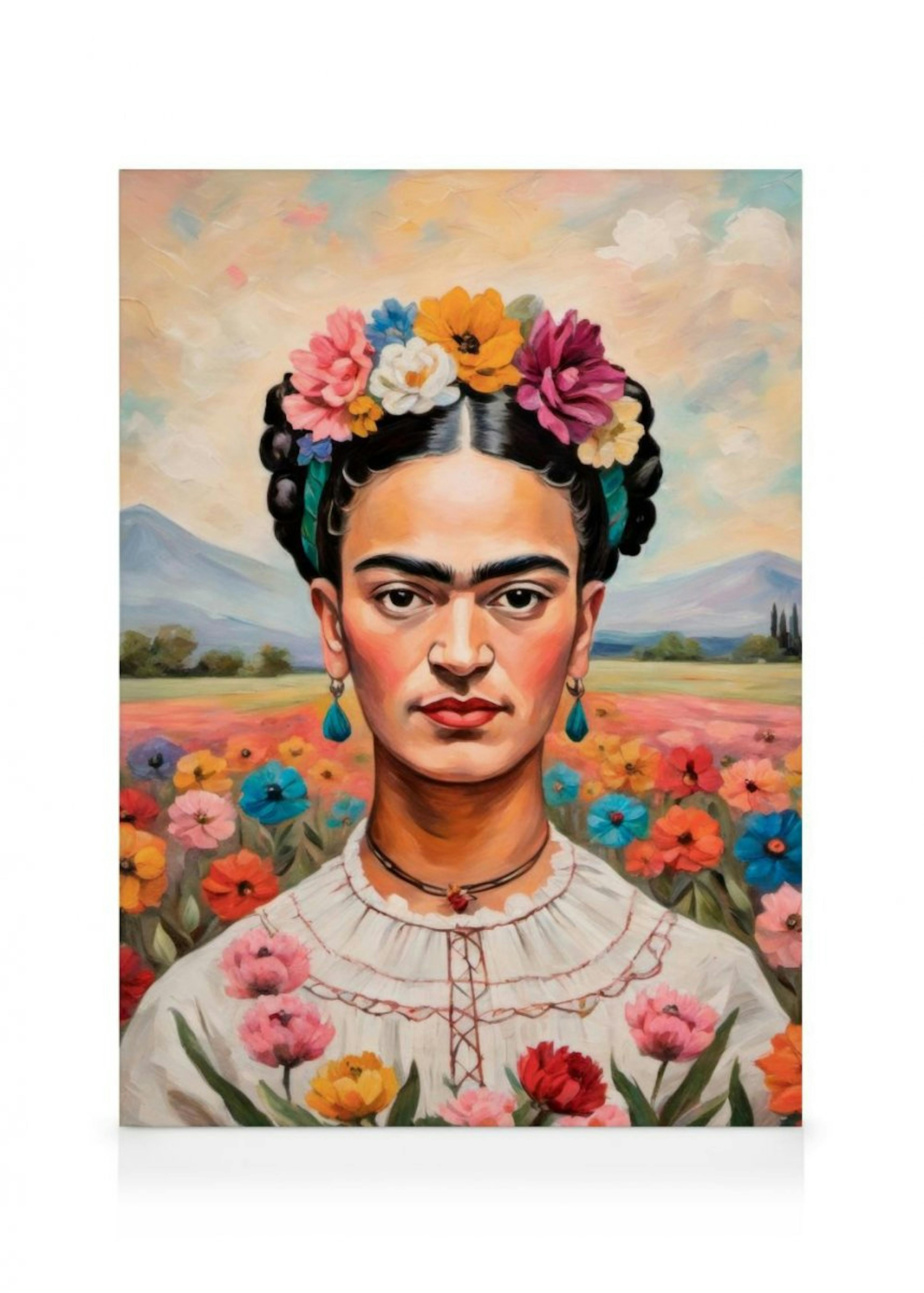 Frida Kahlo en Campo de Flores lienzo 0