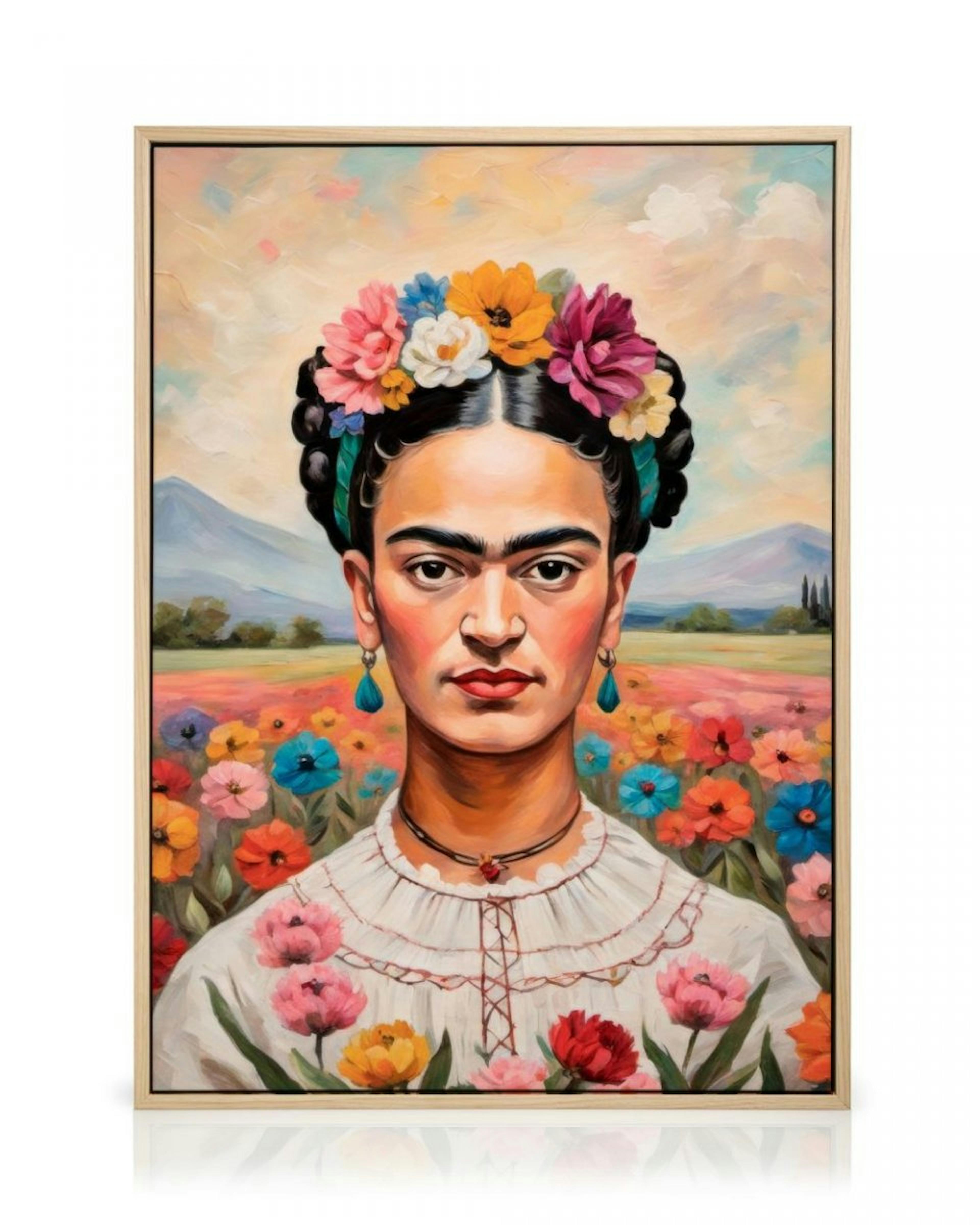 Frida Kahlo dans un champ de fleurs Toile thumbnail