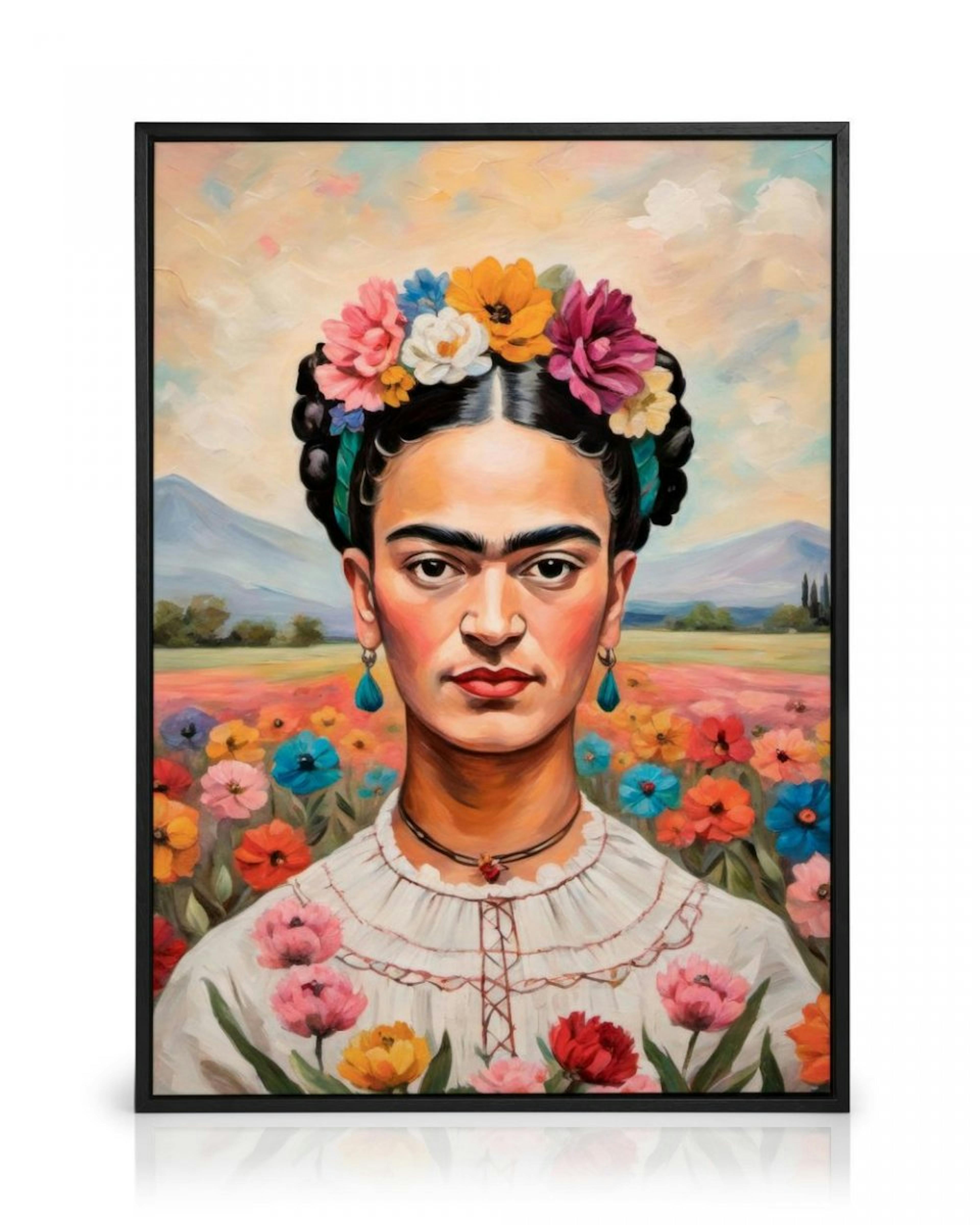 Frida Kahlo i Blomstermark lærred thumbnail