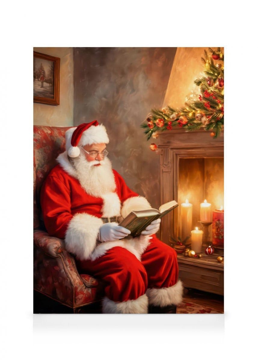 Reading Santa Canvas Print (50x70 cm - Black Frame) - Poster Store High Quality Picture Frames