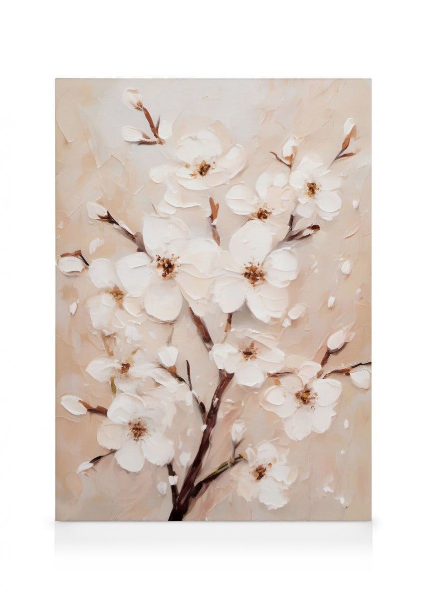 Canvastavlor - Vit Mandelblomma Canvastavla (30 x 40 cm - Svart ram) - Poster Store