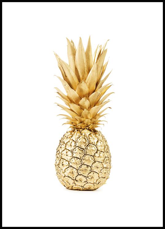 repertoire Geometri Vandt Gold Pineapple Plakat - Køkkenplakat med Ananas