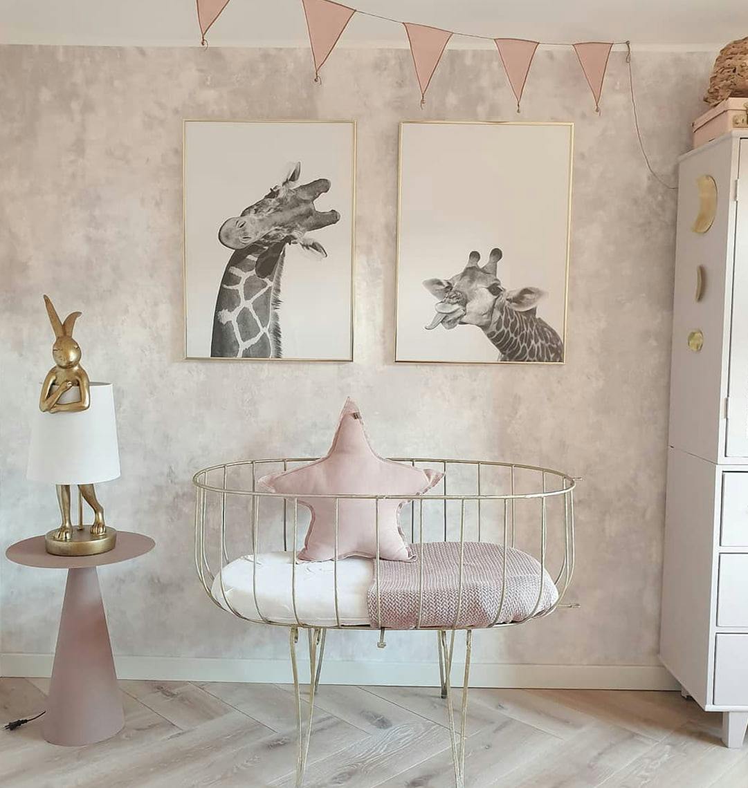 Cute photo wall black white giraffe posters golden frames nursery