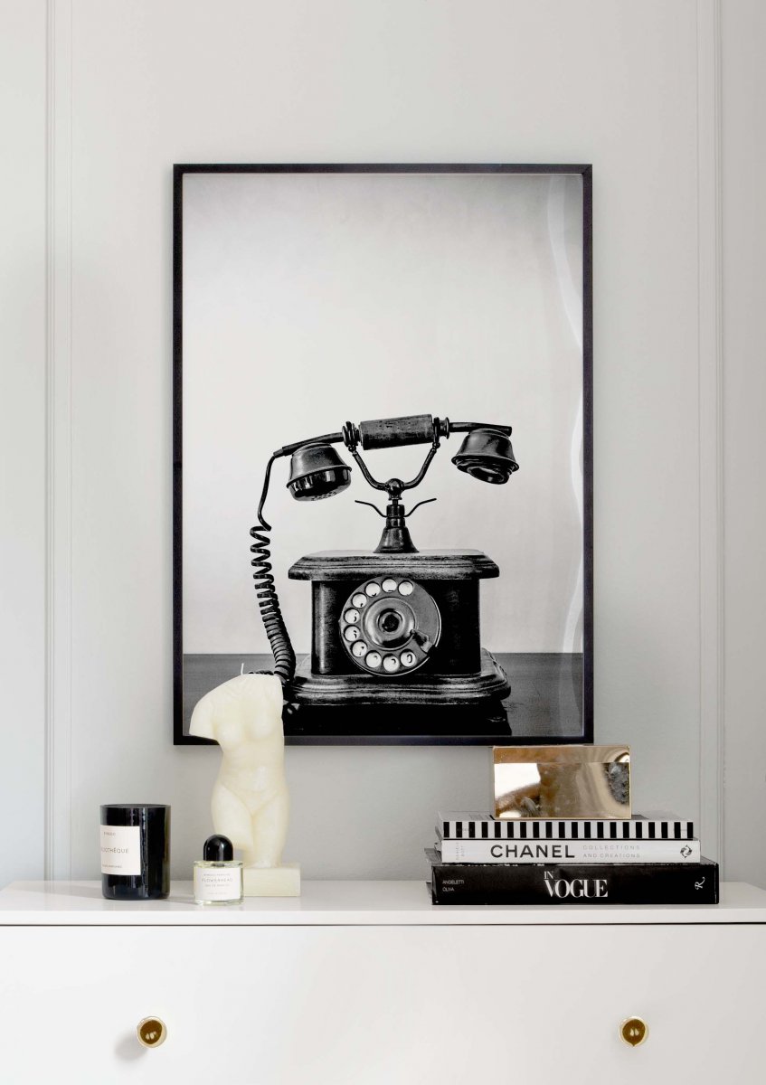 Fotomural vintage Teléfono vintage blanco y negro - TenVinilo