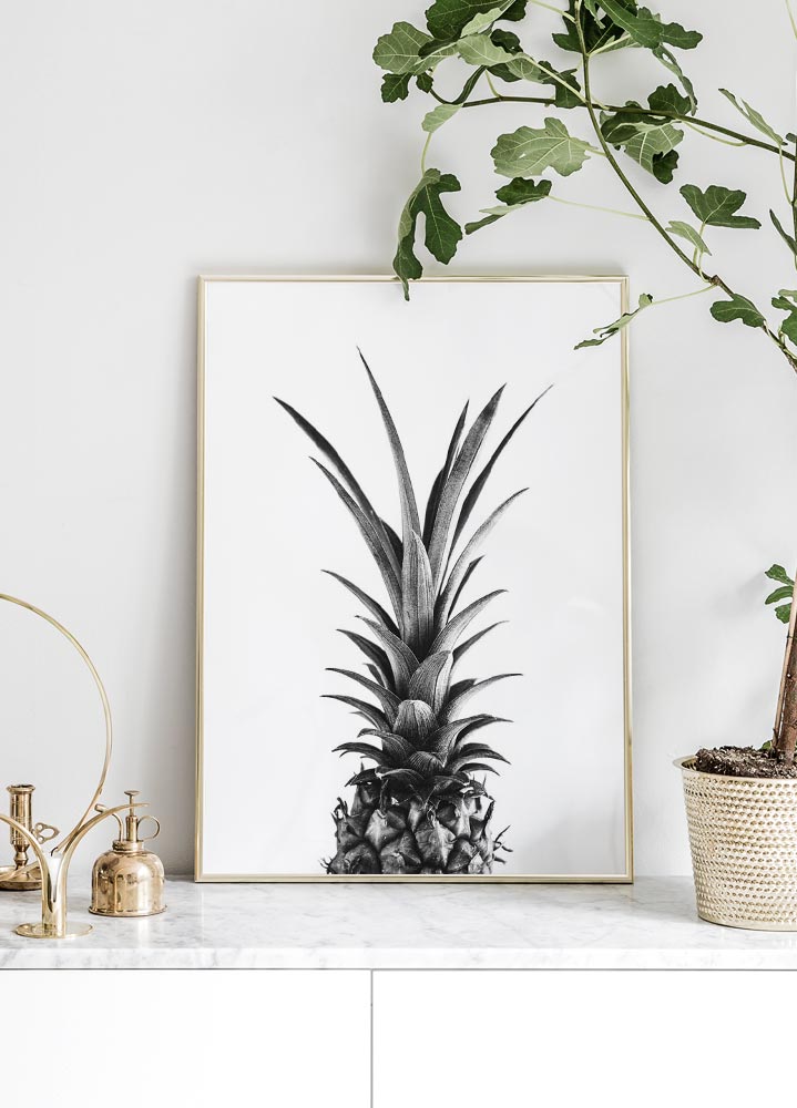 Slud cement Kæledyr Pineapple plakat - Ananas poster i sort-hvid