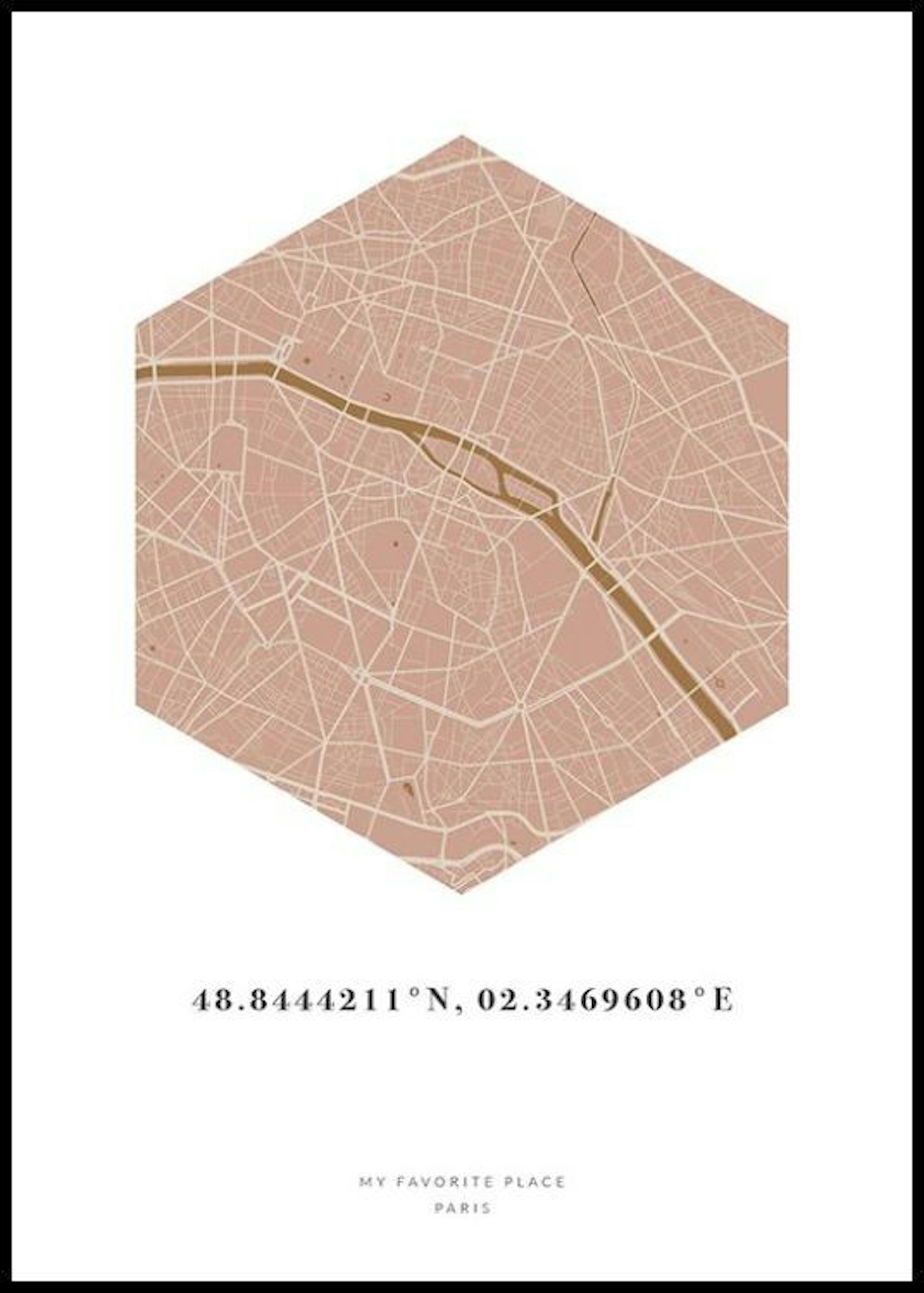 Carte Hexagone Rose Moutarde Poster Personnalisé 0