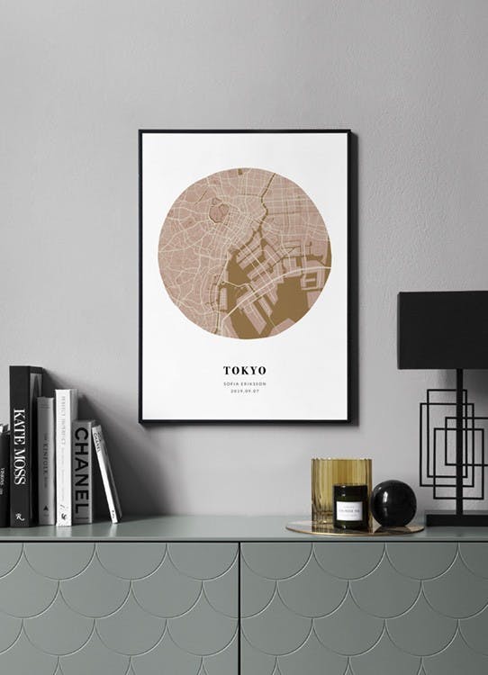 Globe Map Pink Mustard Personal Poster (50x70 cm) - Poster Store