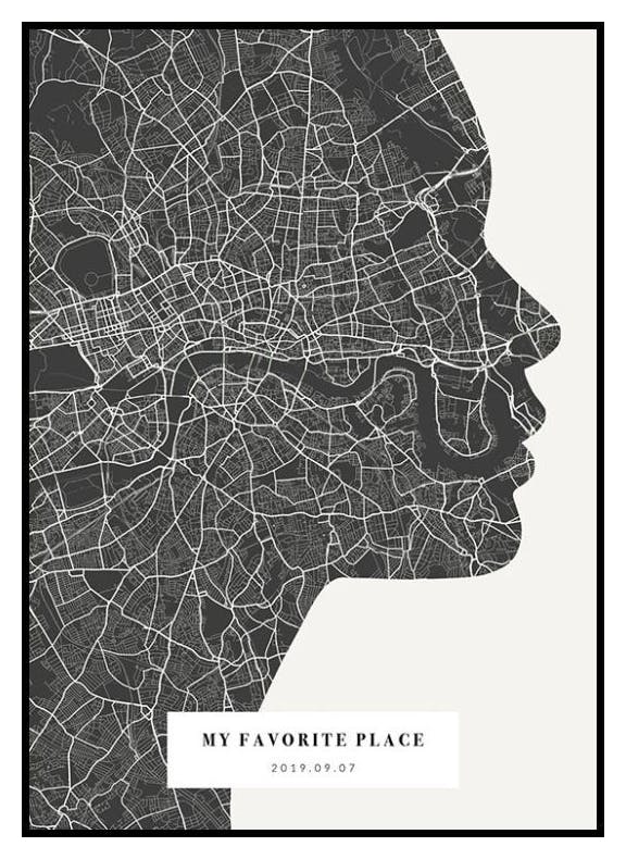 Mapa Kontury nocą Plakat Personalizowany (50x70 cm) - Poster Store