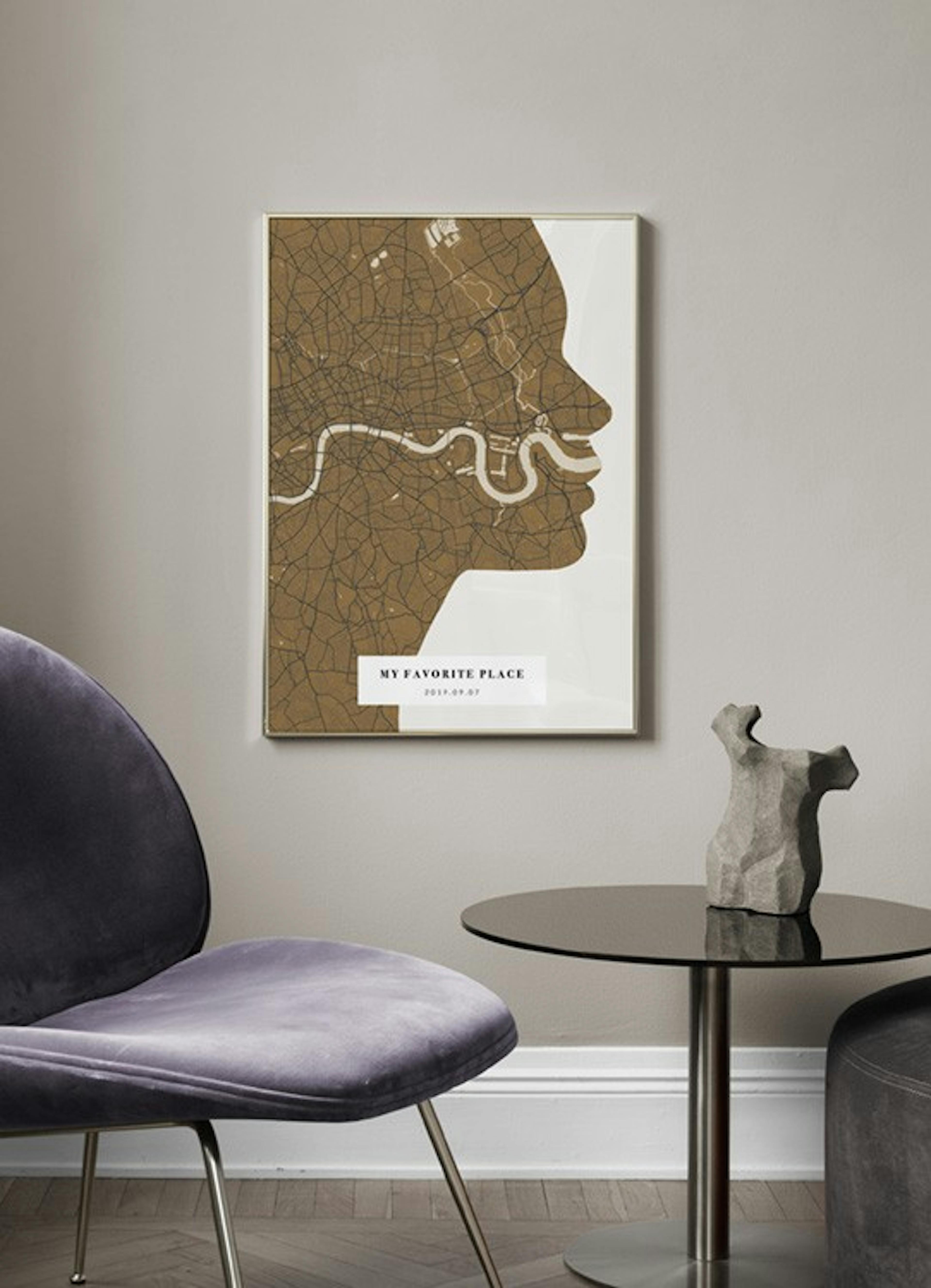 Silhouette Map Vintage Mustard Personal Poster thumbnail