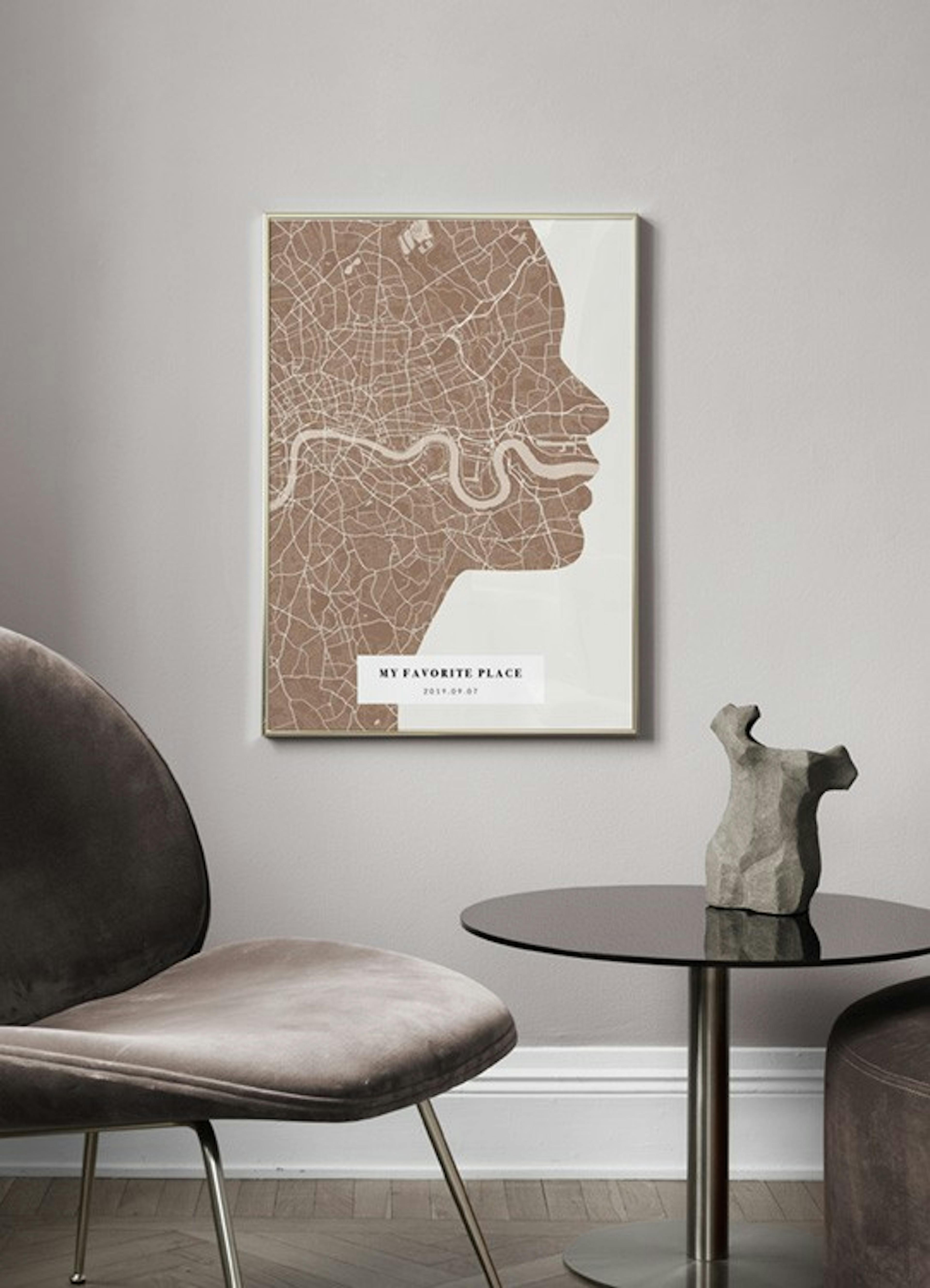 Silhouette Map Rusty Pink Personal Poster thumbnail