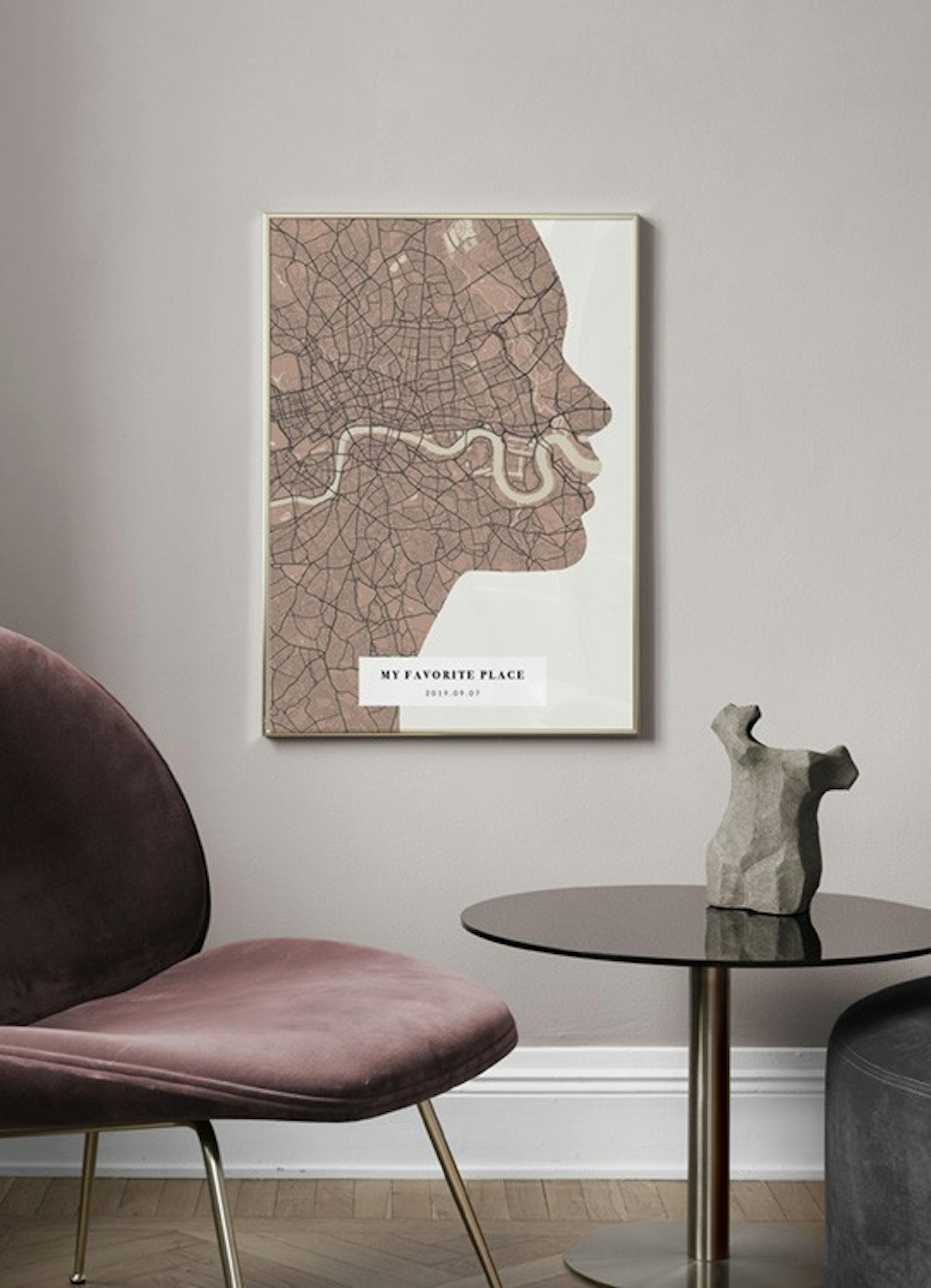 Silhouette Map Vintage Pink Personal Poster thumbnail