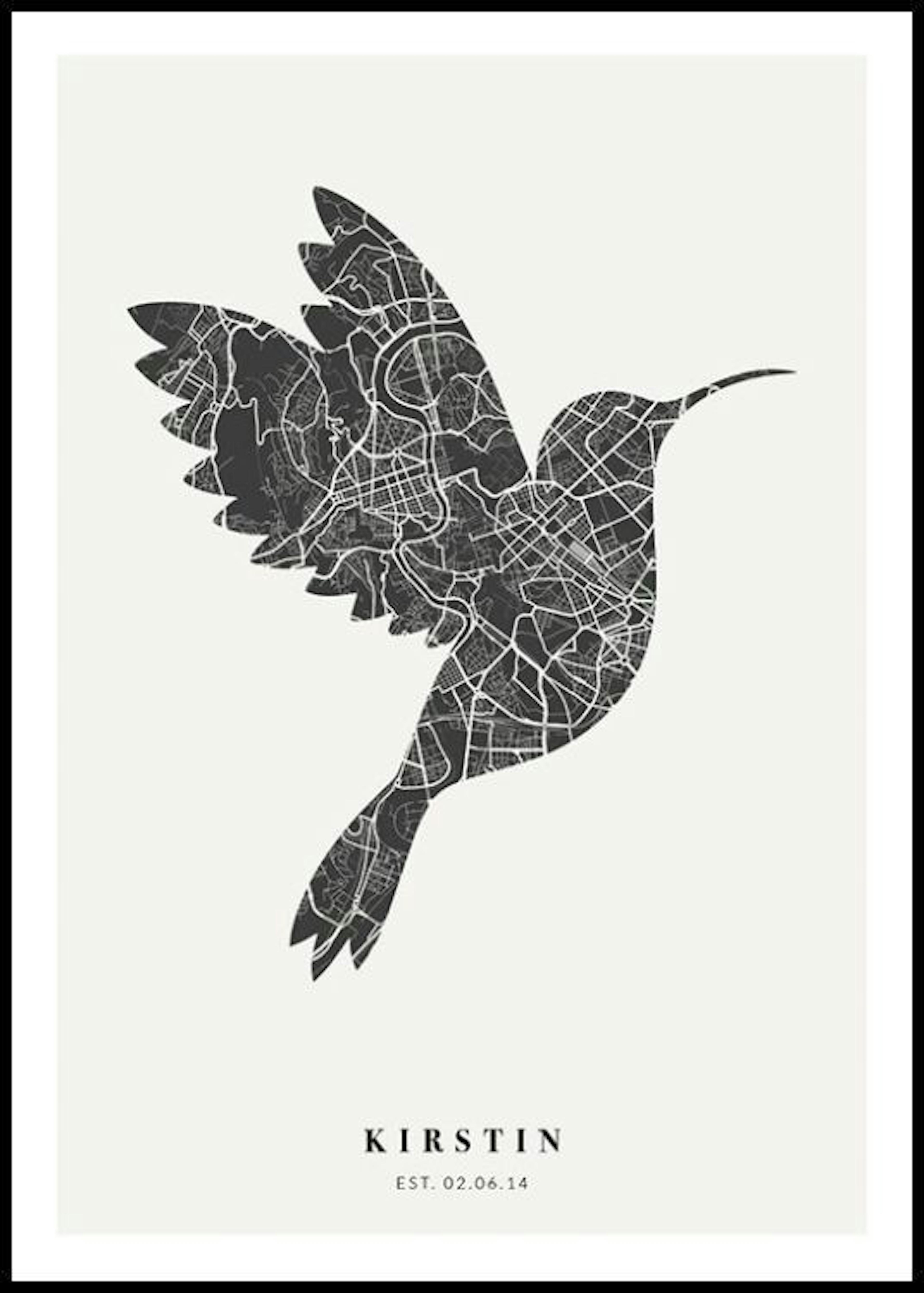 Mapa pájaro de noche póster personal 0
