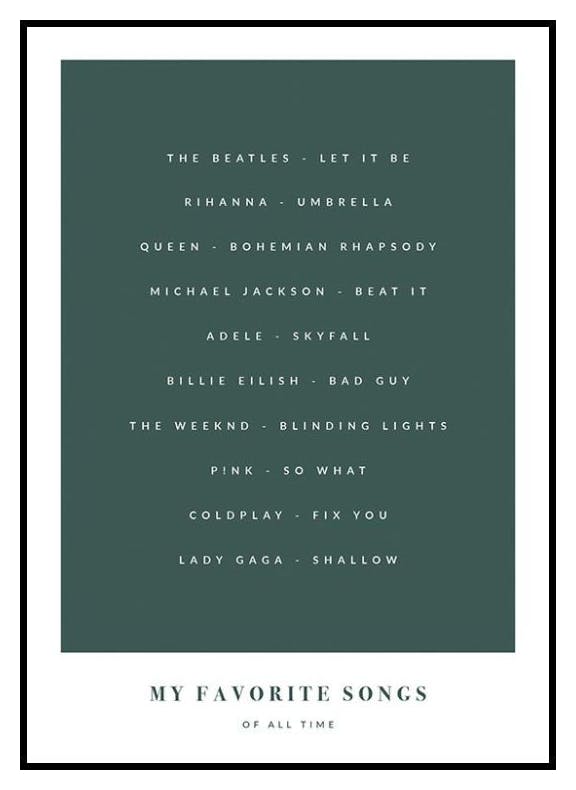 Mes Chansons Préférées Vert Poster Personnalisé (50x70 cm) - Poster Store