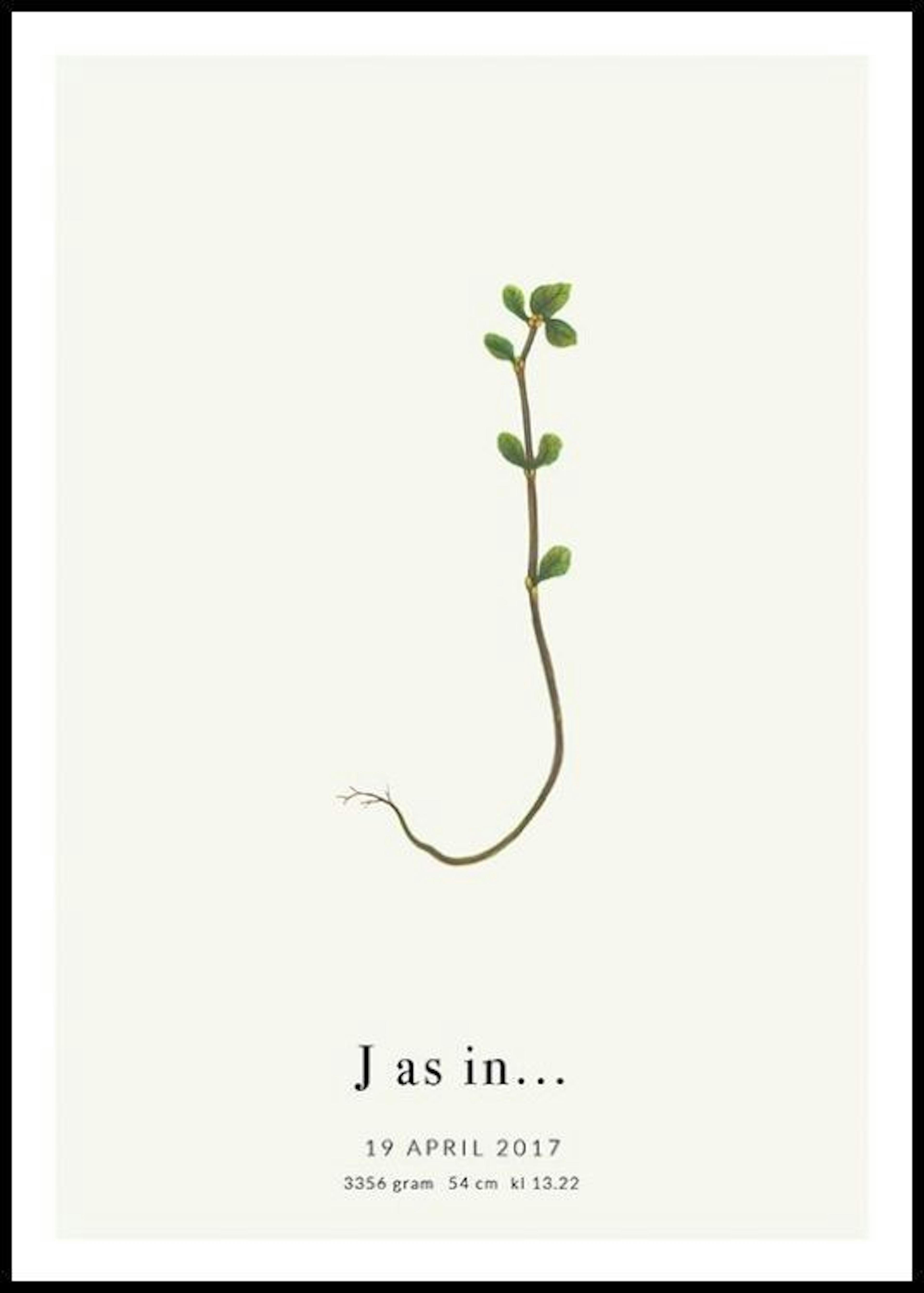 Letra J botánica póster personal 0