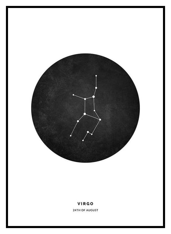 Horoskooppimerkki, musta, neitsyt, persoonallinen juliste (30x40 cm) - Poster Store