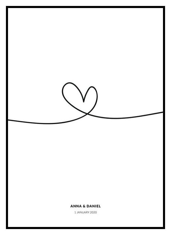 Cœur Art Linéaire Poster Personnalisé (50x70 cm) - Poster Store