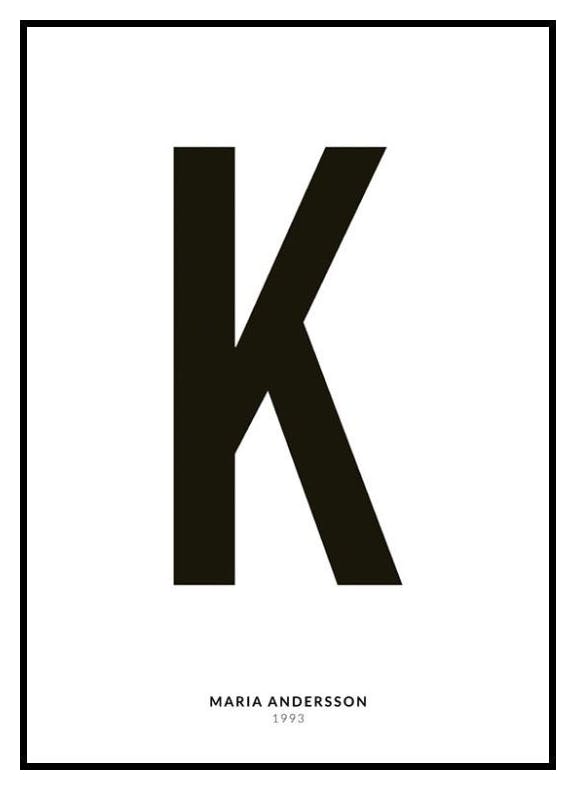 Min bokstav K personlig plakat (50x70 cm) - Poster Store