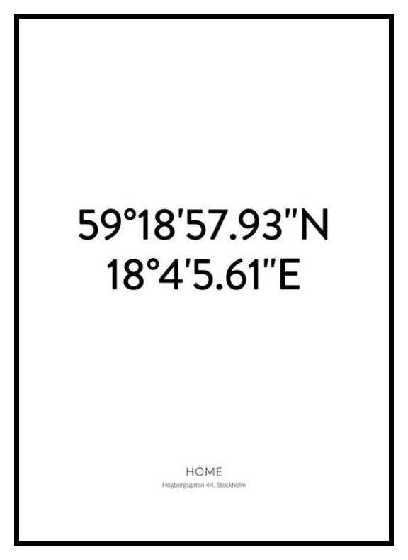 Koordinater personlig plakat (50x70 cm) - Poster Store
