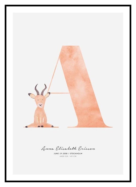 Barnebokstav A personlig plakat (50x70 cm) - Poster Store