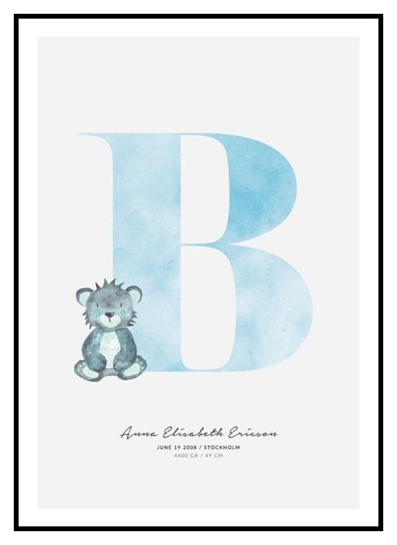 Lettera B per bambini poster personalizzato (50x70 cm) - Poster Store