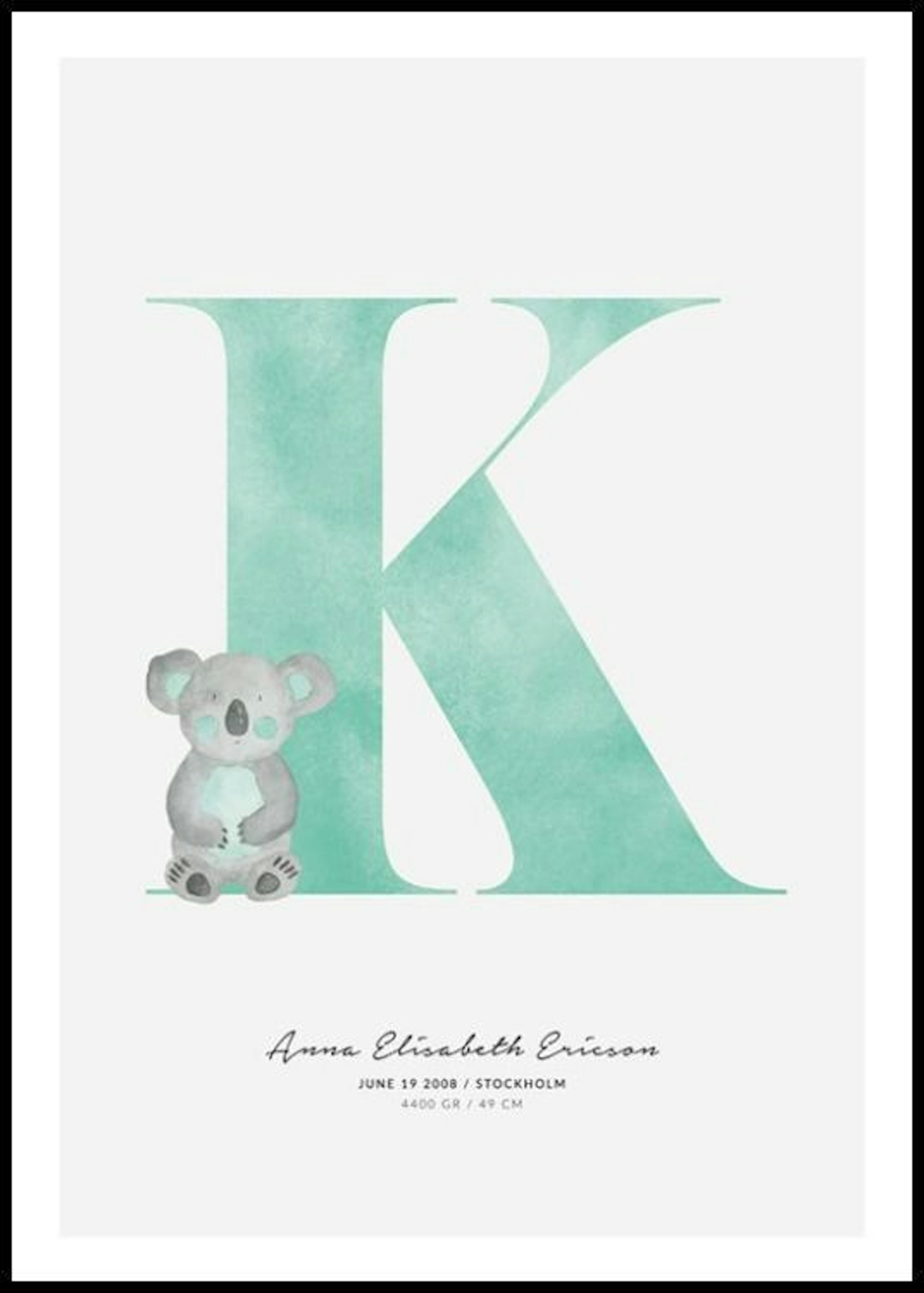 Litera K dla dzieci Plakat Personalizowany thumbnail