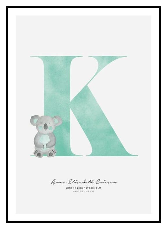 Kinder Buchstabe K Personalisiert Poster (50x70 cm) - Poster Store