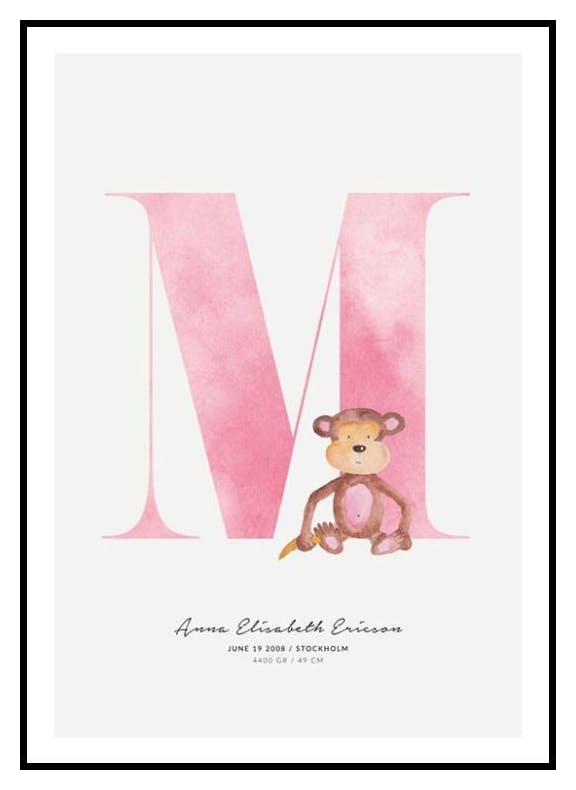 Barn Bokstav M Personlig Poster (30x40 cm) - Poster Store