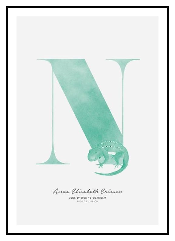 Barn Bokstav N Personlig Poster (30x40 cm) - Poster Store