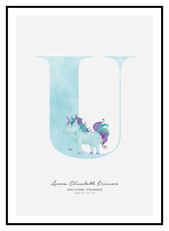Barn Bokstav U Personlig Poster (50x70 cm) - Poster Store