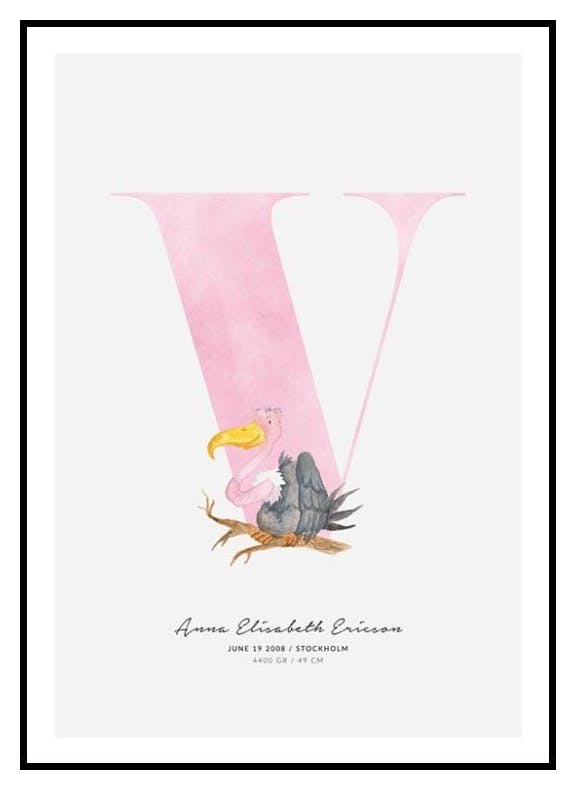 Barnebokstav V personlig plakat (50x70 cm) - Poster Store