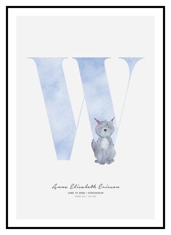 Lettera W per bambini poster personalizzato (30x40 cm) - Poster Store
