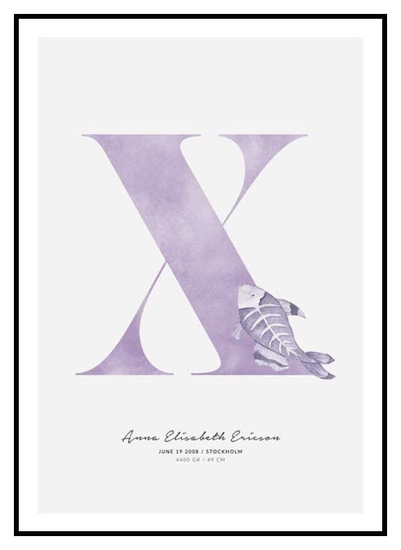 Barn Bokstav X Personlig Poster (50x70 cm) - Poster Store
