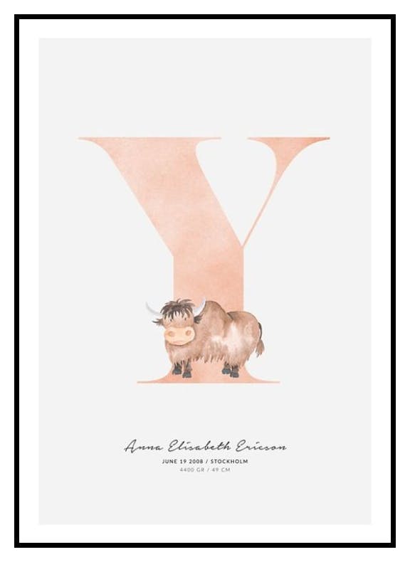 Litera Y dla dzieci Plakat Personalizowany (50x70 cm) - Poster Store