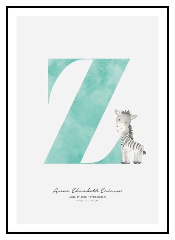 Lettre Enfant Z Poster Personnalisé (50x70 cm) - Poster Store