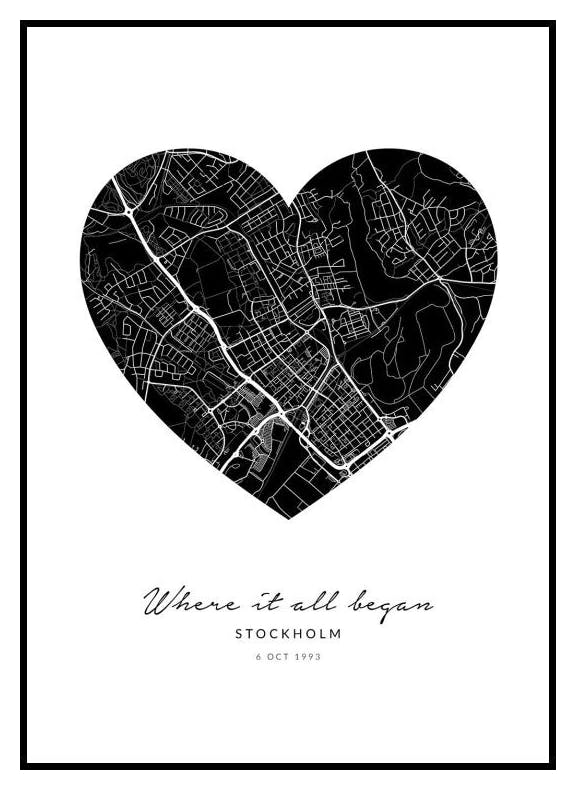 Sydänkartta Musta Henkilökohtainen Juliste (30x40 cm) - Poster Store