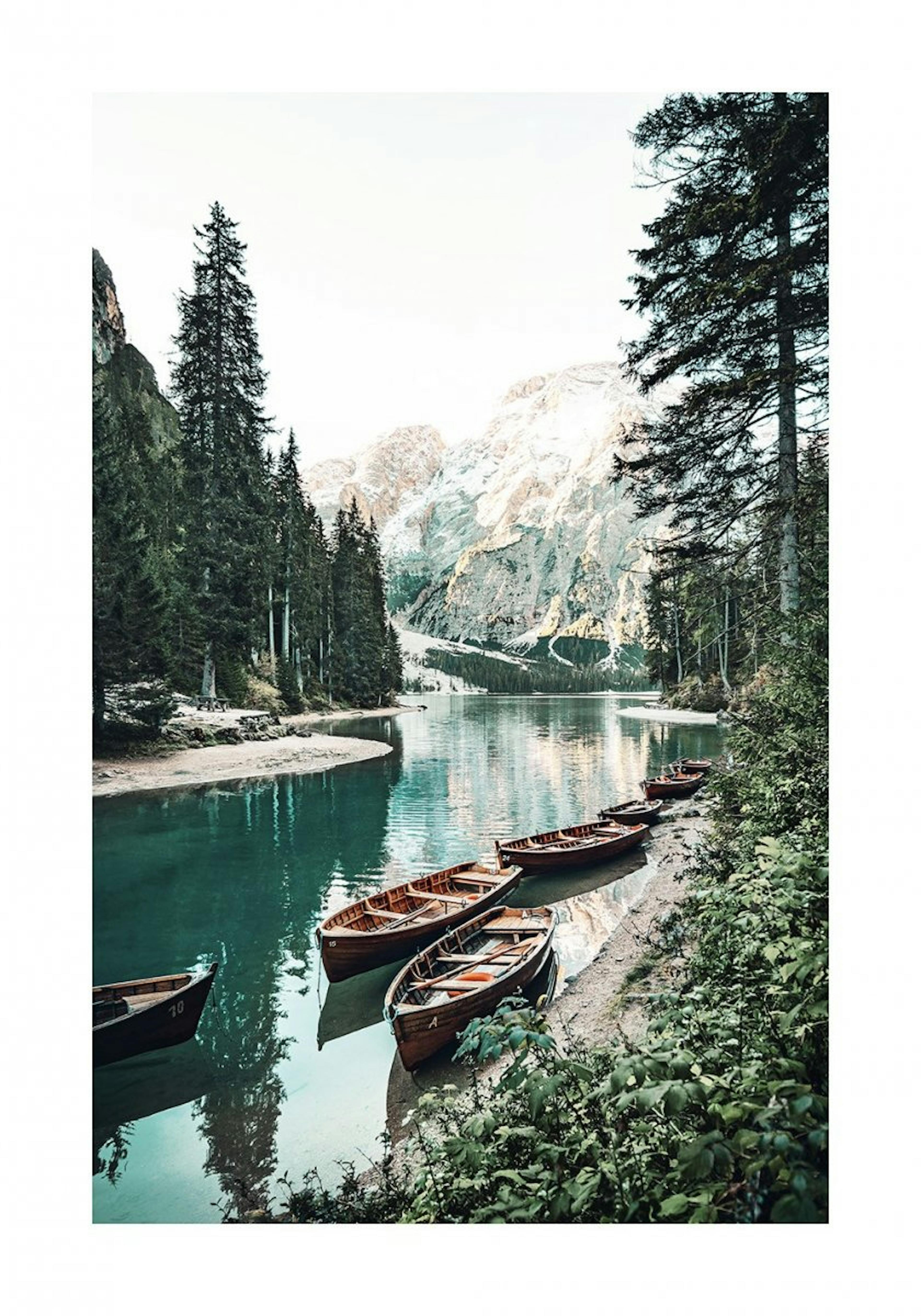 Boats with Mountain View Poster 0
