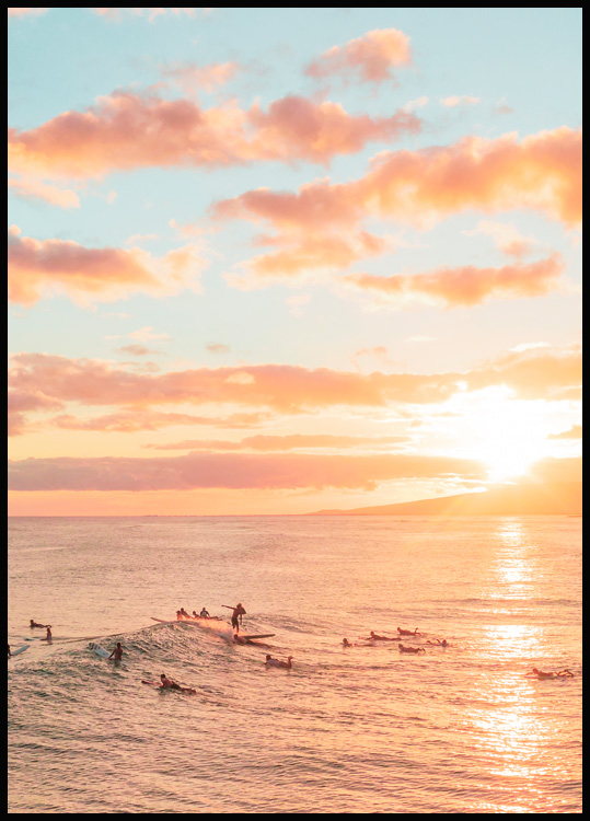 Surfen im Sonnenuntergang Poster - Sommerbilder