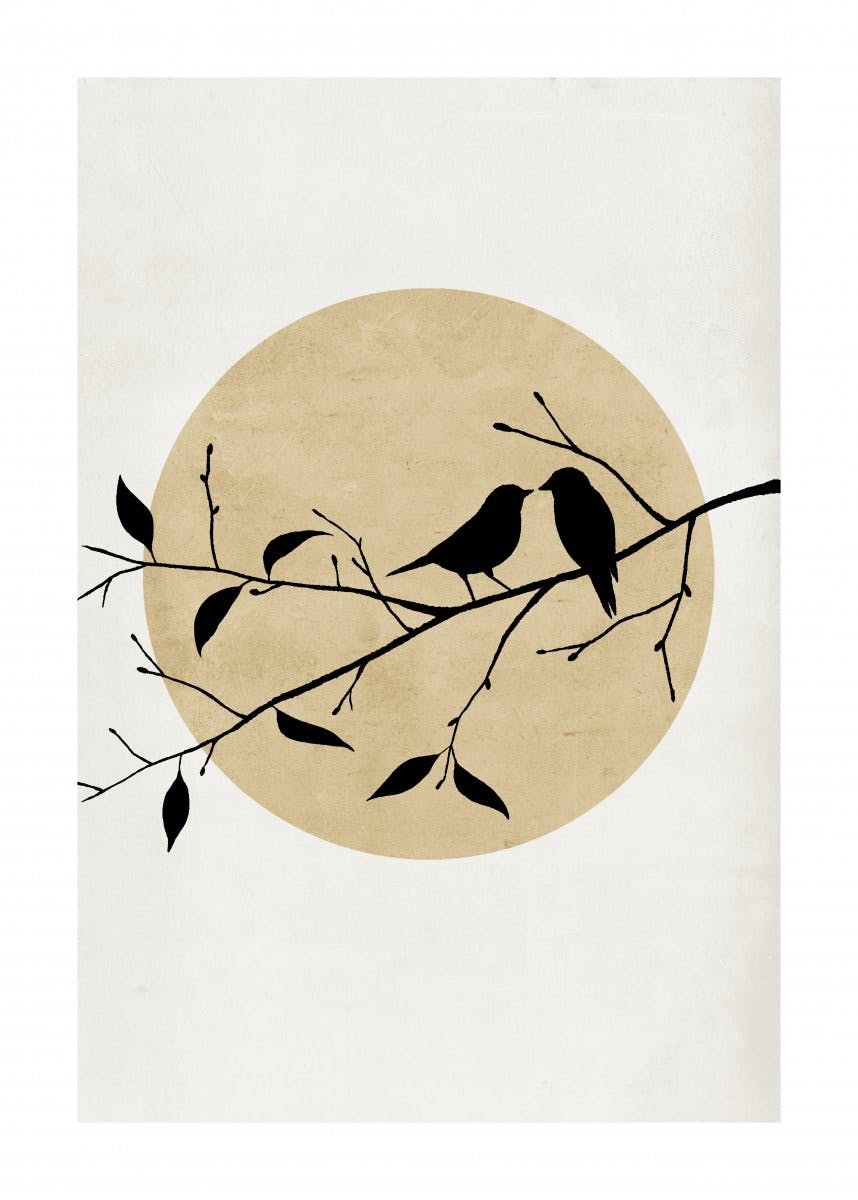 Gyllene Fåglar Siluett Poster 0