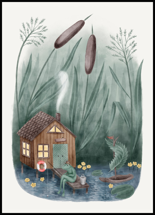 Frog Gone Fishing Poster - Cute kids illustrations