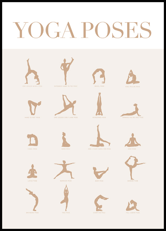 Hand drawn poster of hatha yoga poses and their names, Iyengar