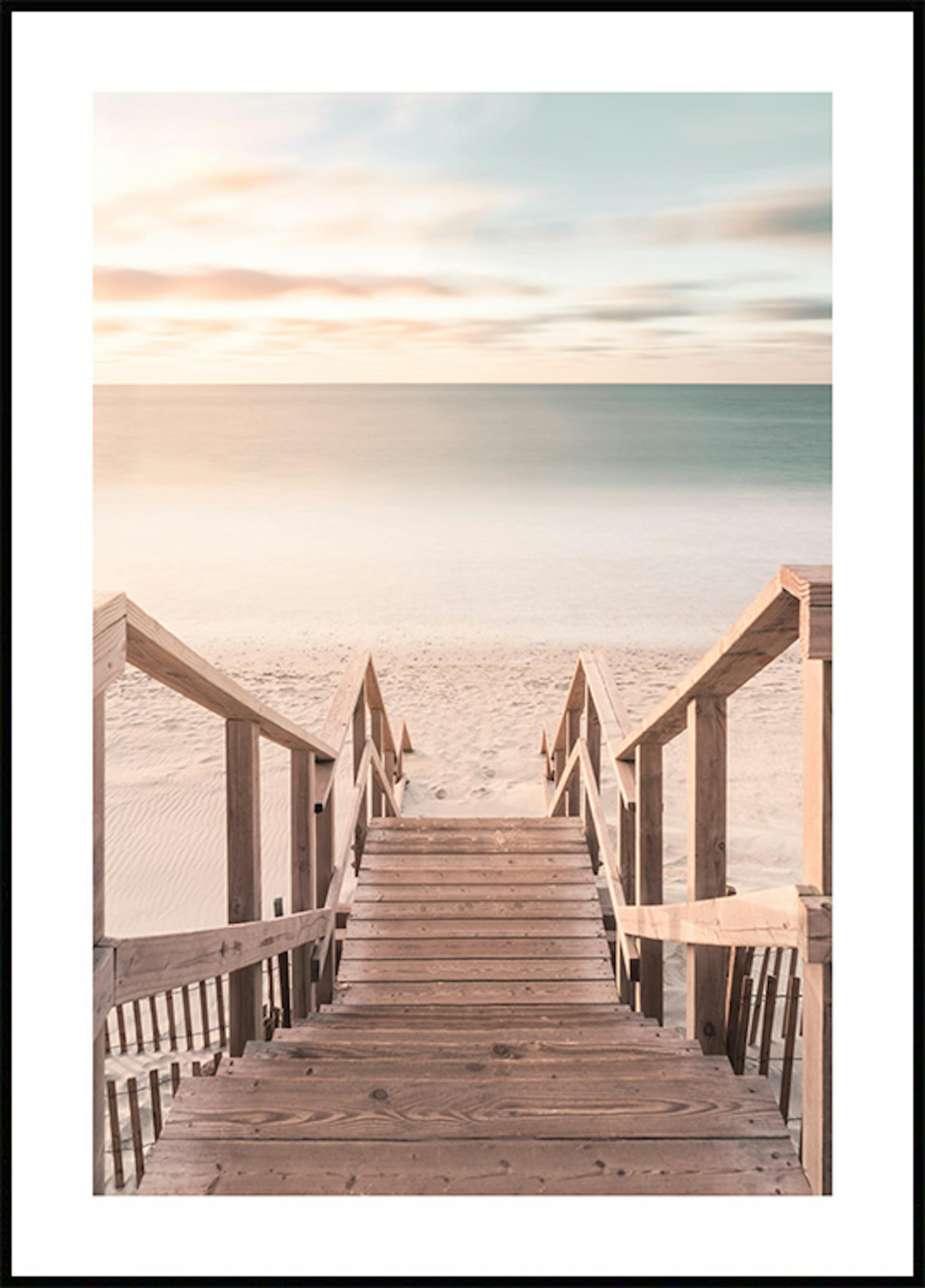 ملصق لسلالم على الشاطئ عند الشروق thumbnail