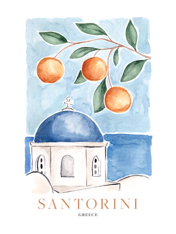 Santorini Appelsiner Plakat 0