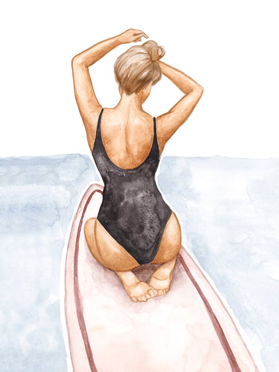 Akvarel surfařky Plakát 0