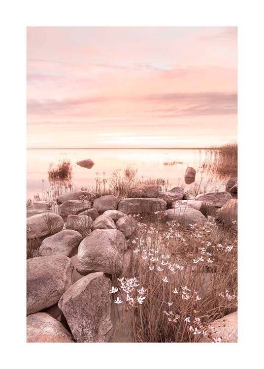 Poster del tramonto sul lago calmo 0