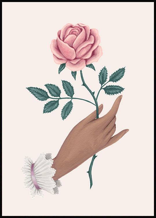 Plakat med en rose som gave - Pink rose print
