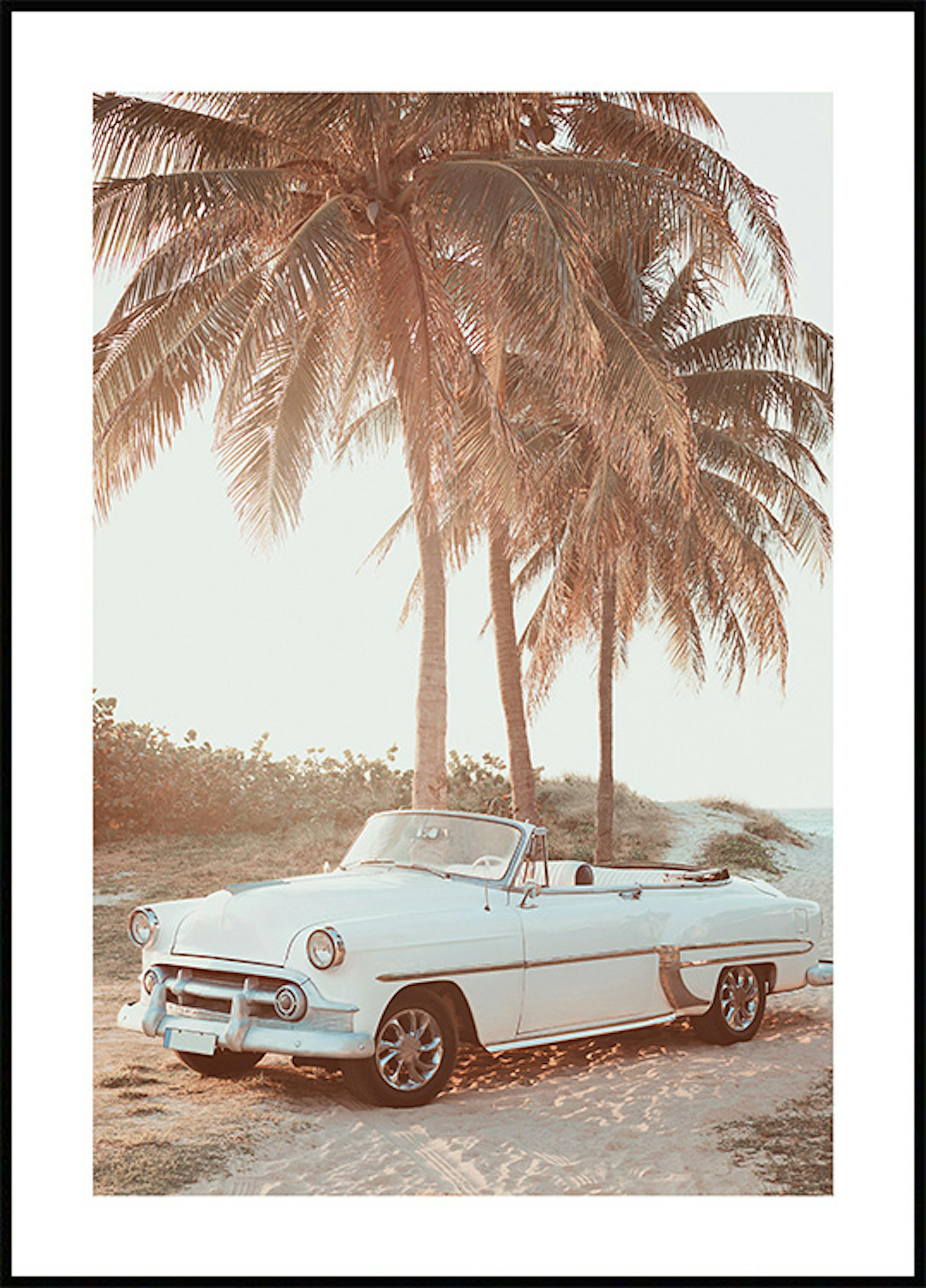 Poster con auto retrò sulla spiaggia 0