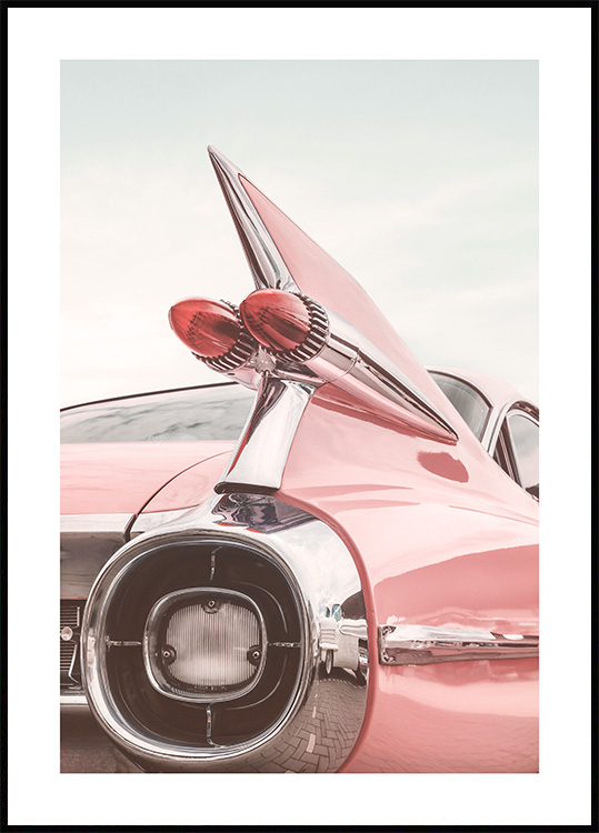 Póster de coche retro rosa - Impresión de coche antiguo