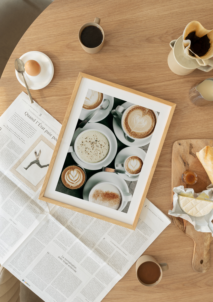 Verschiedene Kaffeetassen Poster - Latte Küche Poster