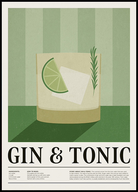print Cocktail Tonic and Gin Poster -